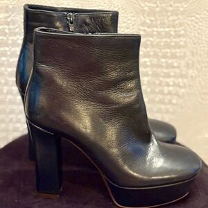 L’AUTRE CHOSE Chic Midnight Blue Leather Platform Ankle Boots